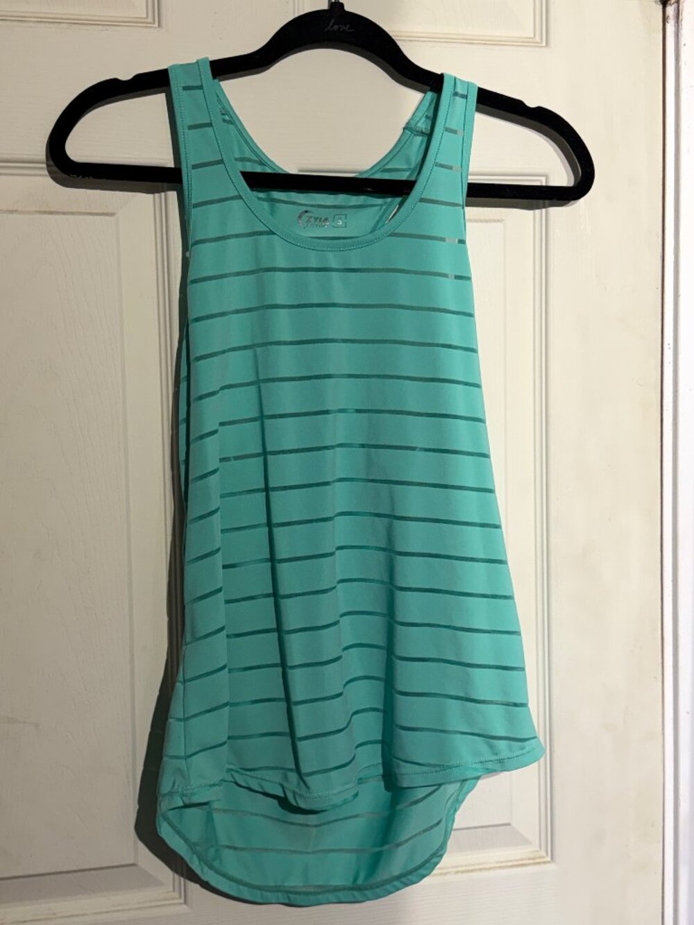 ZYIA Active Teal Sheer Stripe Racerback Workout Tank Top S